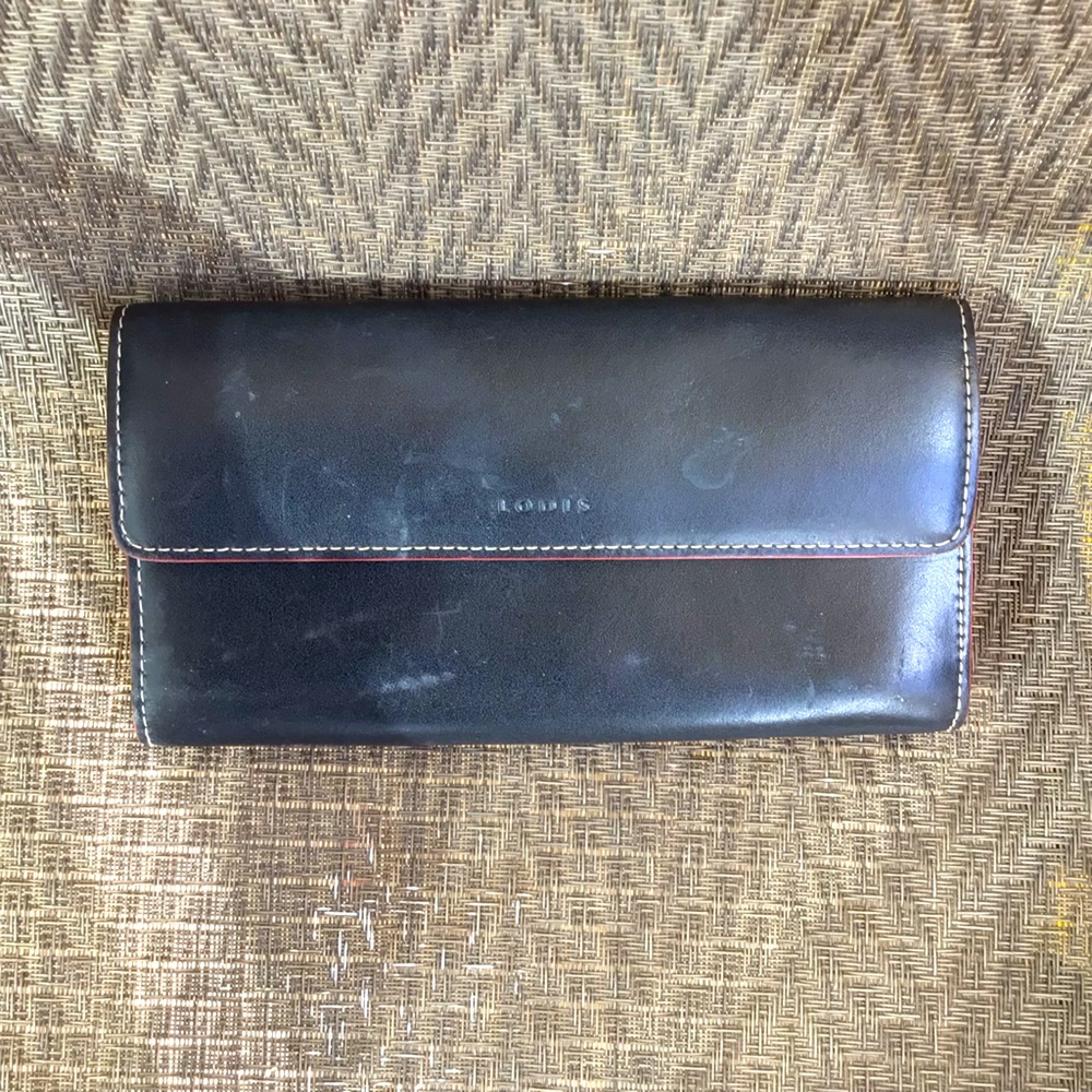 Lodis Black/Red Leather Trifold Wallet